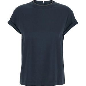 Brunello Cucinelli, Dames, Tops, Blauw, Maat: S Katoen,