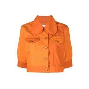 Ganni Oranje Denim Puff Sleeve Jacket , Orange , Dames , Maat: S