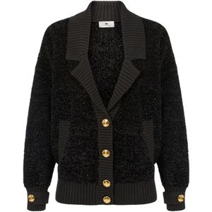 Elisabetta Franchi, Dames, Truien, Zwart, Maat: S Katoen,