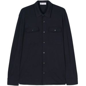 Brunello Cucinelli, Heren, Overhemden, Blauw, Maat: XL Katoen,