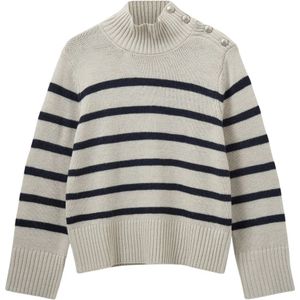 Sofie Schnoor - Margaret - Gebreide Trui - Gestreept Grijs - Col Hoog