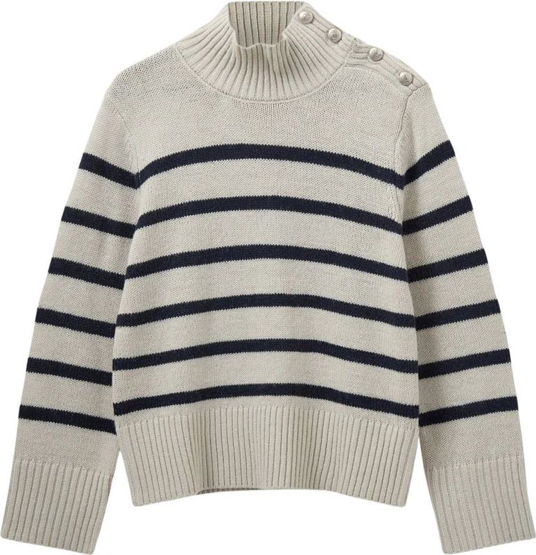 Sofie Schnoor - Margaret - Gebreide Trui - Gestreept Grijs - Col Hoog