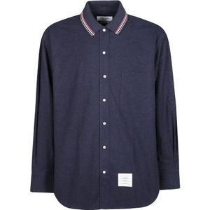 Thom Browne, Heren, Overhemden, Blauw, Maat: S Flanel,