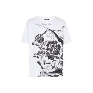 Balmain Bloemenprint T-shirt , White , Heren , Maat: 2XS
