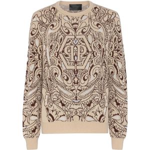 Philipp Plein - Cashmere & Silk Pullover - Beige - Ronde Hals - Paisley Jacquard