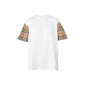 Burberry Vintage Check-sleeve T-shirt Wit , White , Dames , Maat: XS