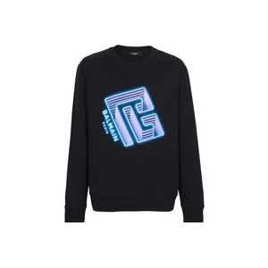 Balmain Sweatshirt met neon logo print , Black , Heren , Maat: M