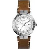 Versace Aion Leren Band Horloge Witte Wijzerplaat , Gray , Heren , Maat: ONE Size