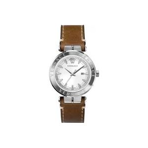 Versace Aion Leren Band Horloge Witte Wijzerplaat , Gray , Heren , Maat: ONE Size