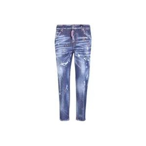 Dsquared2 Blauwe Distressed Cropped Jeans , Blue , Dames , Maat: S