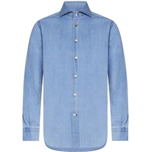 Kiton, Heren, Overhemden, Blauw, Maat: 2XL Katoen,