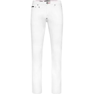 Philipp Plein - Summer Snow - Denim Broeken - Wit - Super Straight Cut Skulls