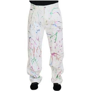 Dolce & Gabbana - Jeans - Wit - Heren - Chique Witte Denim Jeans met Splash Print