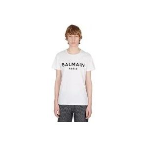 Balmain Logo Print Crewneck T-Shirt , White , Heren , Maat: XL