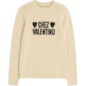 Valentino - Geborduurde Harten Wollen Trui - Beige - Dames