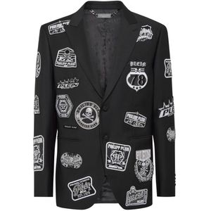 Philipp Plein, Heren, Jassen, Zwart, Maat: 4XL Wol,