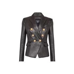 Balmain Klassieke 6-knopen leren jas , Black , Dames , Maat: 2XS