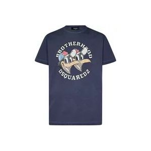 Dsquared2 Blauwe T-shirts en Polo's met Logoprint , Blue , Heren , Maat: XL