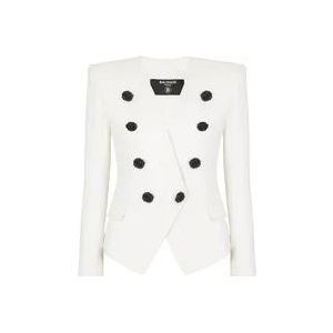 Balmain 8-knoops dubbele crêpe jas , White , Dames , Maat: 2XS