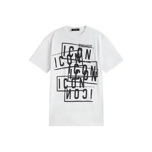 Dsquared2 Icon Stamps T-Shirt , White , Heren , Maat: XL