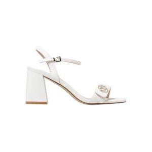 Twinset Witte leren sandalen met T-logo , White , Dames , Maat: 37 EU