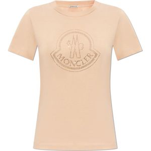 Moncler T-shirt met logo , Pink , Dames , Maat: XS