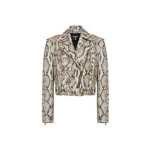 Balmain Grijze Jas met Snakeskin Effect en Goudkleurige Hardware , Gray , Dames , Maat: S