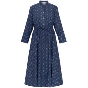 Tory Burch, Dames, Jurken, Blauw, Maat: 2XS Katoen,