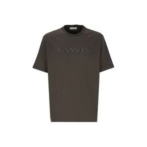 Lanvin Bruine Katoenen T-shirt met Logo Borduursel , Brown , Heren , Maat: S