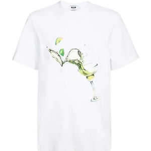 Msgm, Heren, Tops, Wit, Maat: L Katoen,