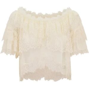 Loveshackfancy, Dames, Blouses & Shirts, Beige, Maat: M Chiffon,