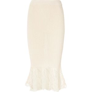 Ganni Katoenen kanten midi-rok , Beige , Dames , Maat: XS