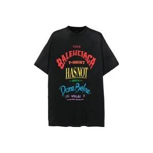 Balenciaga Versleten Katoenen T-shirt met Slogan Print , Black , Heren , Maat: S