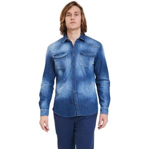 Dondup, Heren, Overhemden, Blauw, Maat: XL Denim,