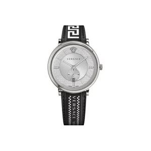 Versace V-circle Multifunctioneel Leren Horloge , Gray , Heren , Maat: ONE Size