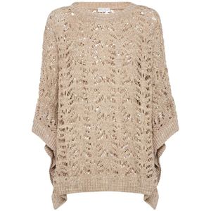 Brunello Cucinelli - Gebreide Trui - Beige - Linnenmix - Ronde Hals - Oversized Pasvorm