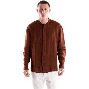 Paolo Pecora, Heren, Overhemden, Bruin, Maat: M Linnen,