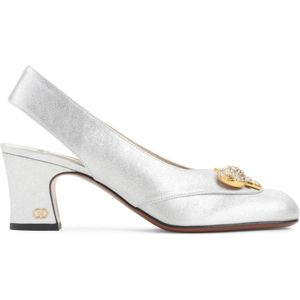 Valentino Garavani Hoge hakken - Silver Leather Adamantine T.60 Slingback in zilver