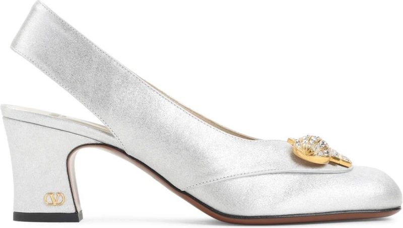 Valentino Garavani Hoge hakken - Silver Leather Adamantine T.60 Slingback in zilver