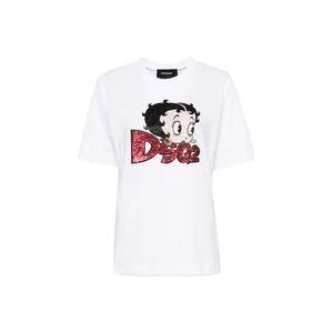 Dsquared2 Witte Katoenen T-shirt met Logo Print , White , Dames , Maat: S