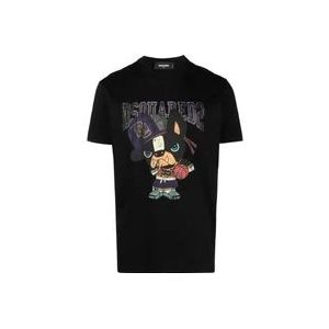 Dsquared2 Cool Fit Hond T-Shirt met Logo Print , Black , Heren , Maat: L