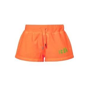 Dsquared2 Fluorescerende Oranje Logo Print Shorts , Orange , Dames , Maat: M