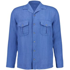 120% Lino, Heren, Overhemden, Blauw, Maat: S Linnen,