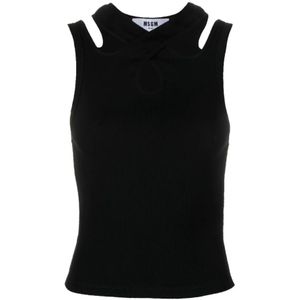 Msgm, Dames, Tops, Zwart, Maat: M Katoen,