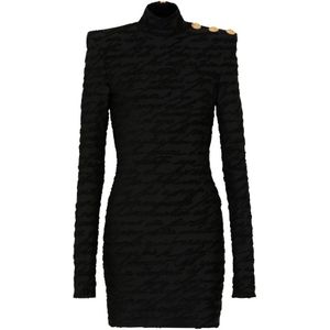 Balmain Korte 'Love Letter' jacquard gebreide jurk , Black , Dames , Maat: 2XS