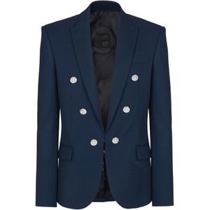 Balmain Twill 6-knoops jasje , Blue , Heren , Maat: M