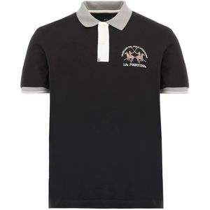 La Martina - Piquet Stretch Polo - Blauw - Katoen Piquet - Korte Mouwen