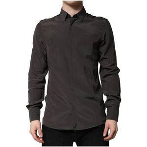 DOLCE & GABBANA - GOLD - Overhemd - Donkerbruin - 100% Zijde - Slim Fit