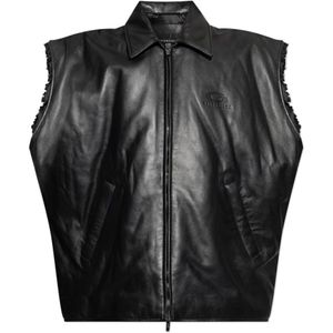 Balenciaga, Heren, Jassen, Zwart, Maat: S Leer,