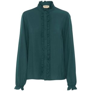 Cream - CR Venea - Blouse - Donkergroen - Wijde Blouse met Pofmouwen